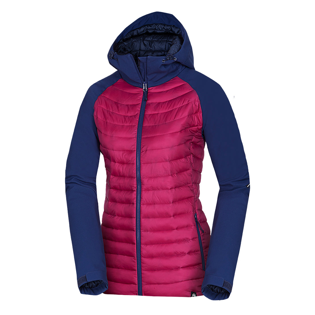 BU-6030OR women's outdoor hybrid like down jacket with softshell hood and sleeves ALISHA