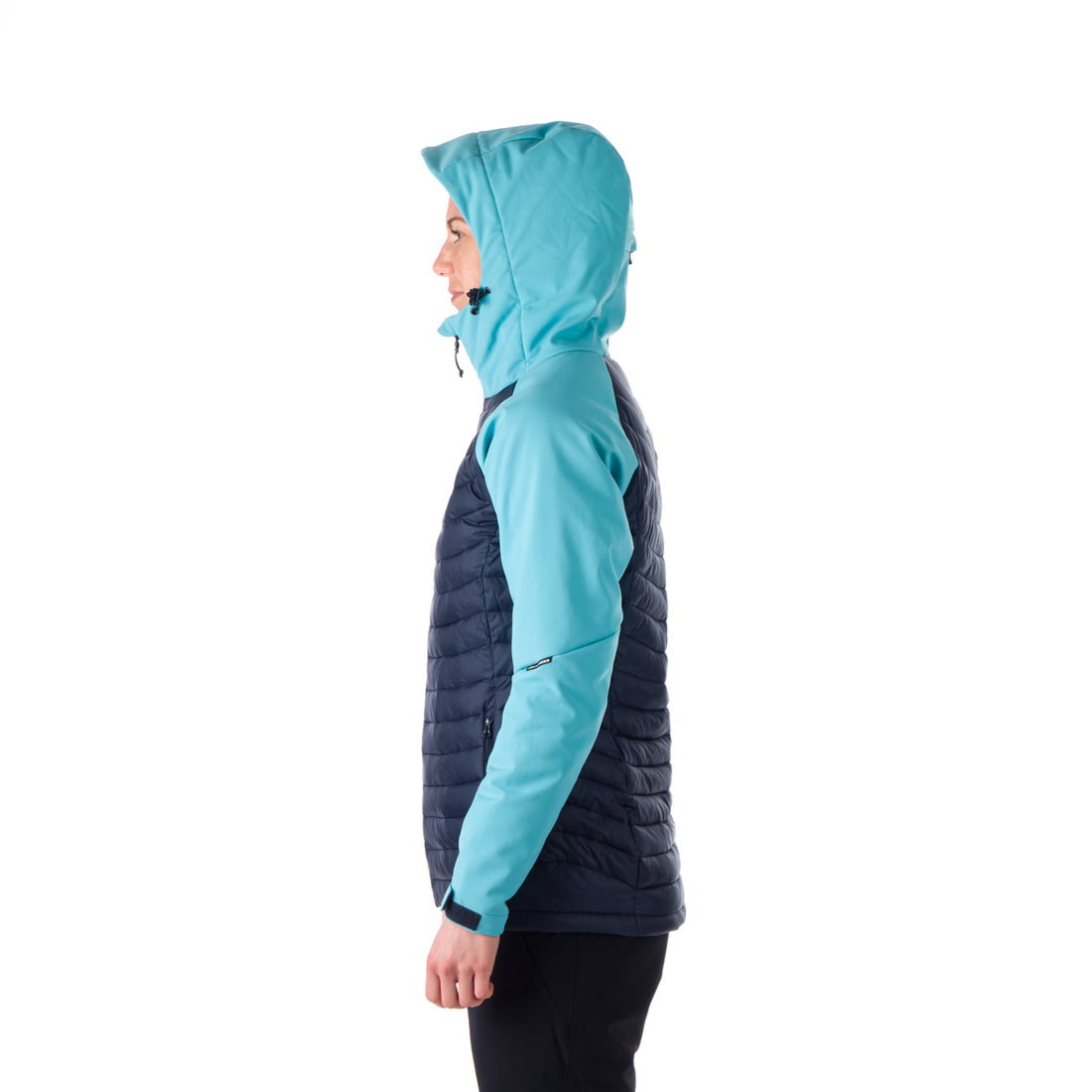 BU-6030OR women's outdoor hybrid like down jacket with softshell hood and sleeves ALISHA