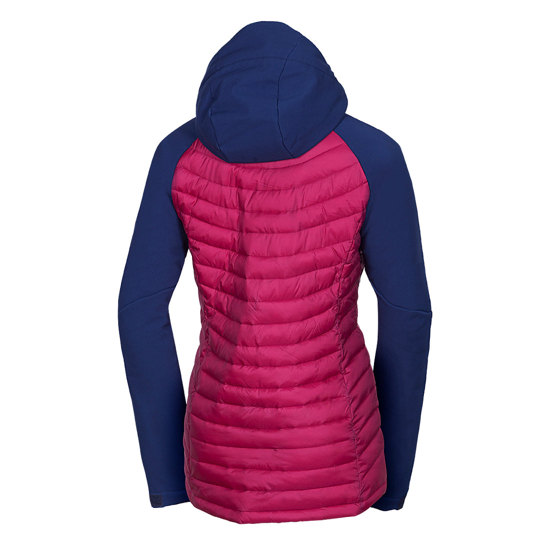 BU-6030OR women's outdoor hybrid like down jacket with softshell hood and sleeves ALISHA