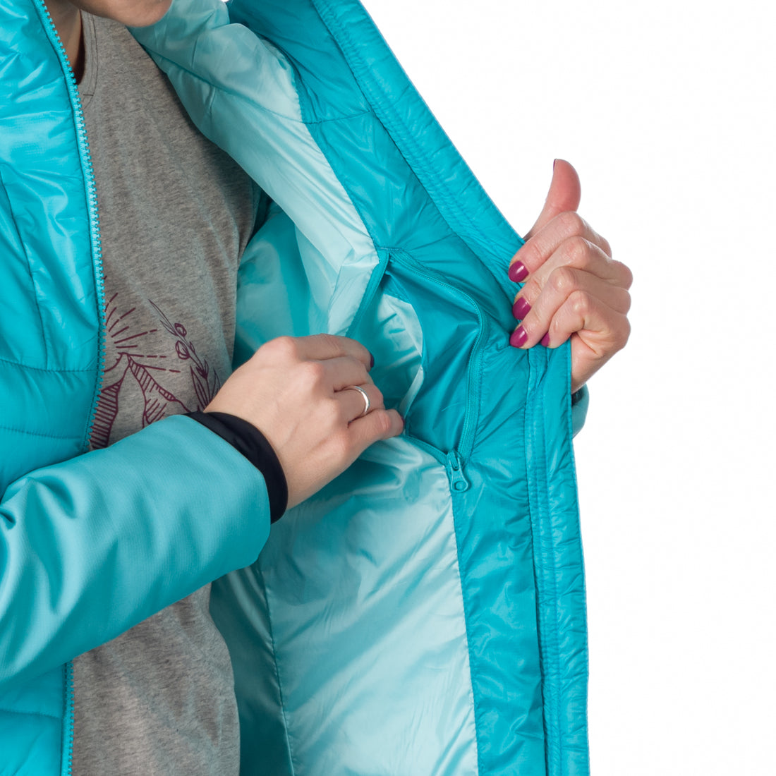 BU-6131OR women's outdoor hybrid like down jacket with softshell PHYLLIS