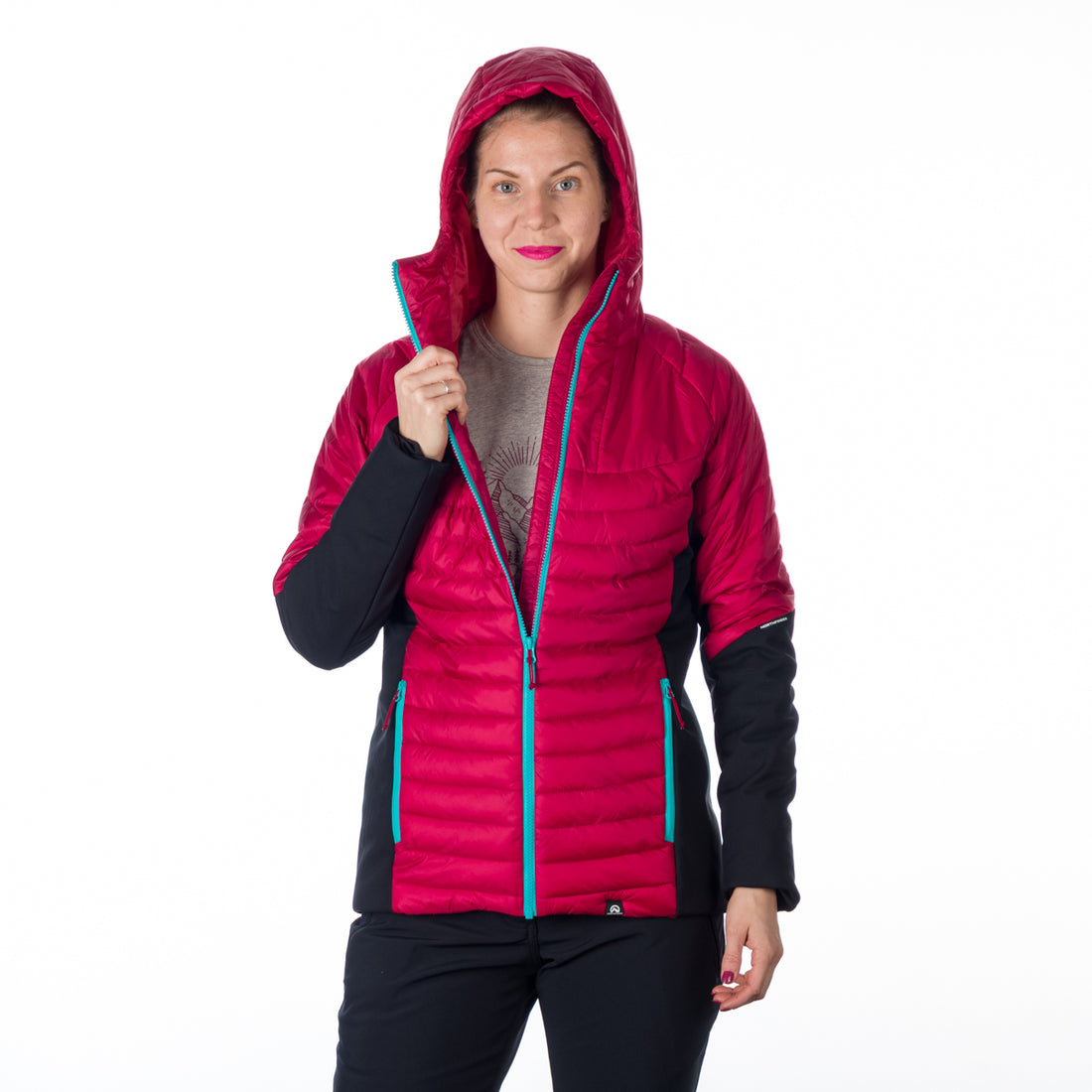 BU-6131OR women's outdoor hybrid like down jacket with softshell PHYLLIS