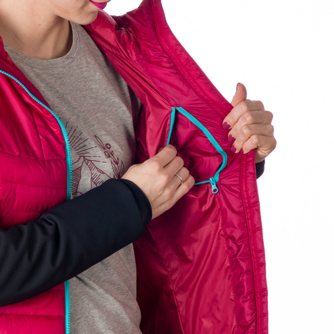 BU-6131OR women's outdoor hybrid like down jacket with softshell PHYLLIS
