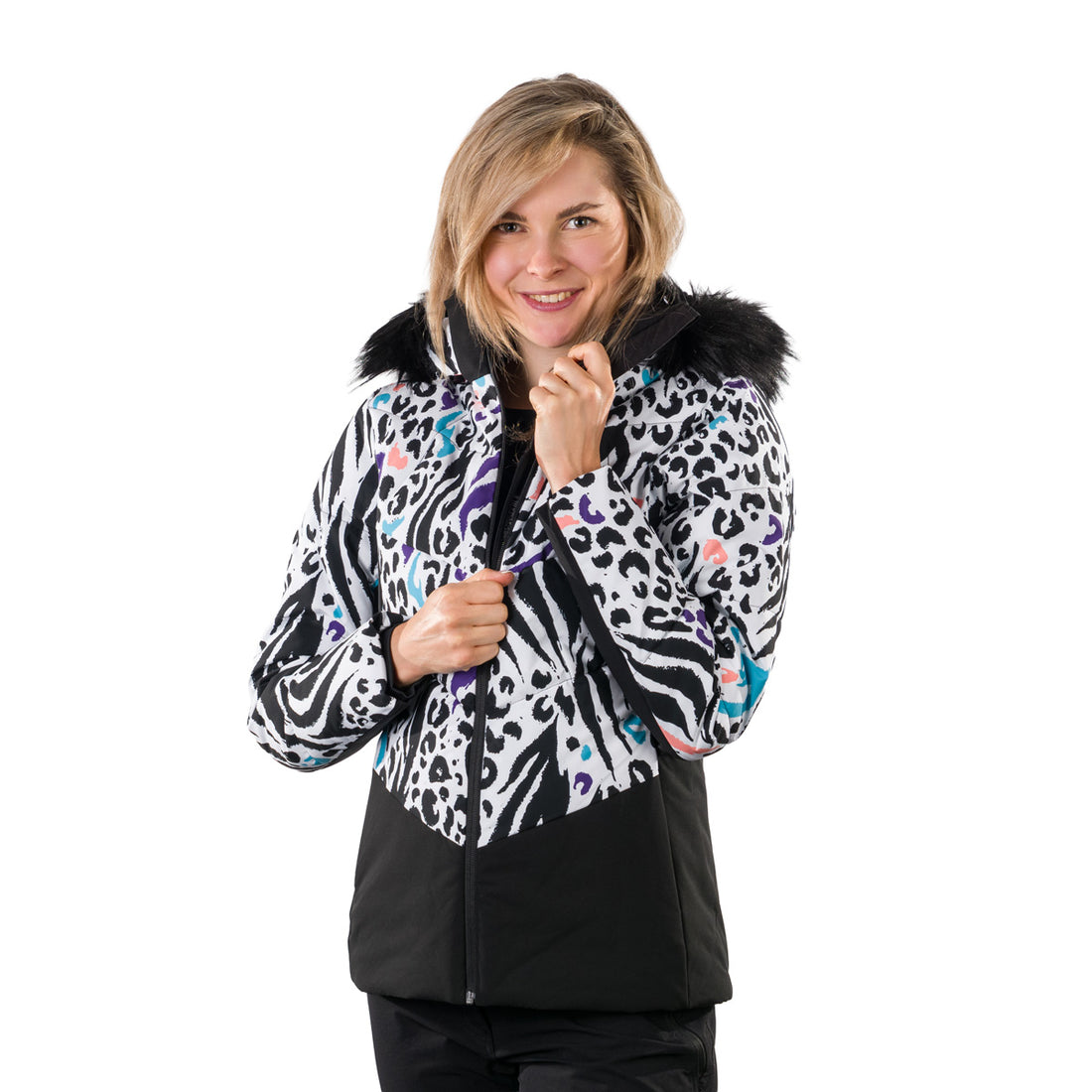 BU-61451SNW women's ski allover print insulated jacket VIVIAN1