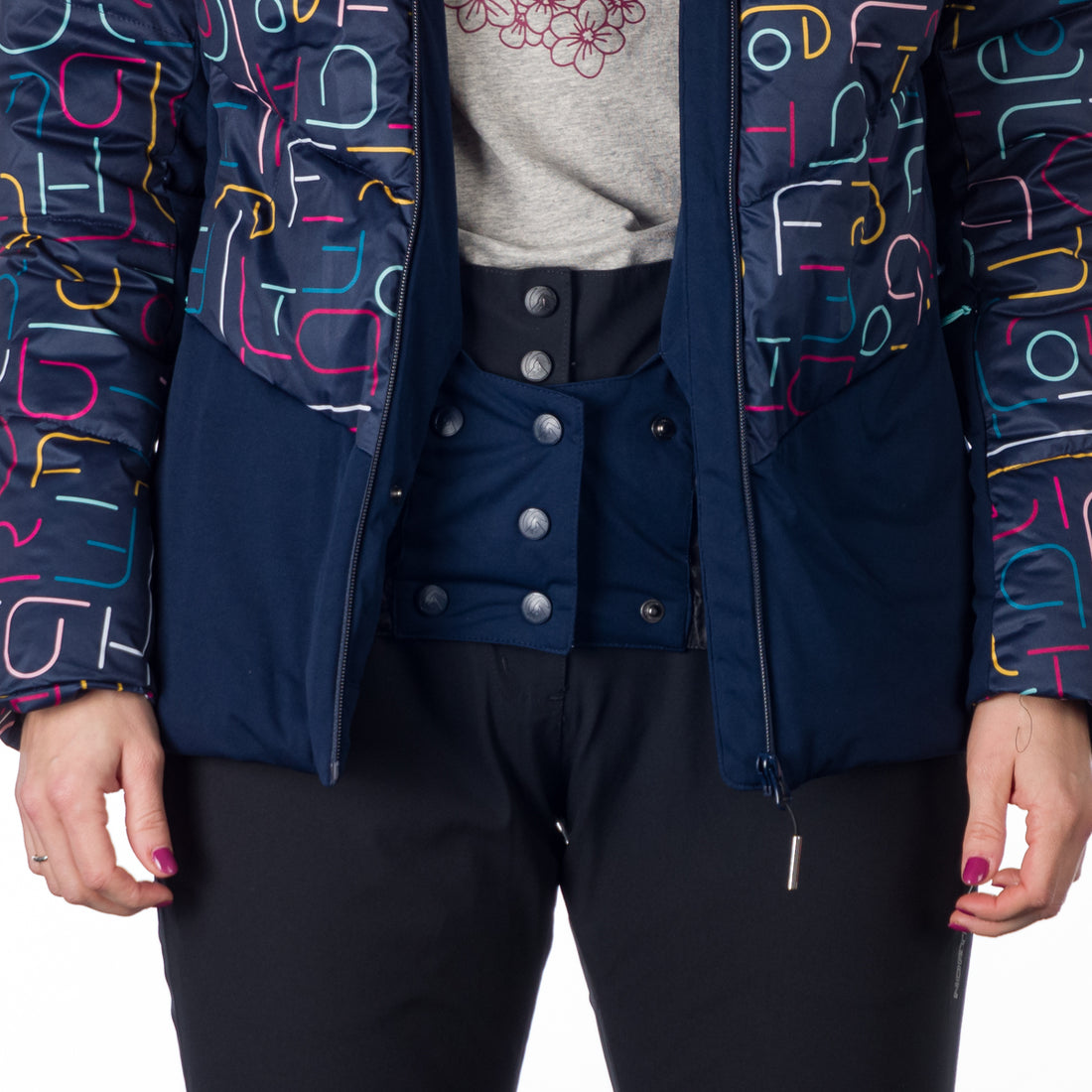BU-6145SNW women's ski allover print insulated jacket VIVIAN
