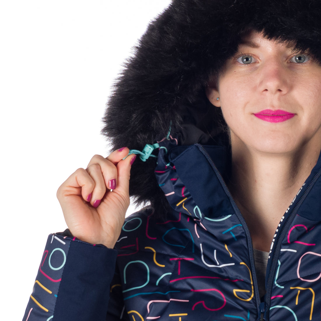 BU-6145SNW women's ski allover print insulated jacket VIVIAN
