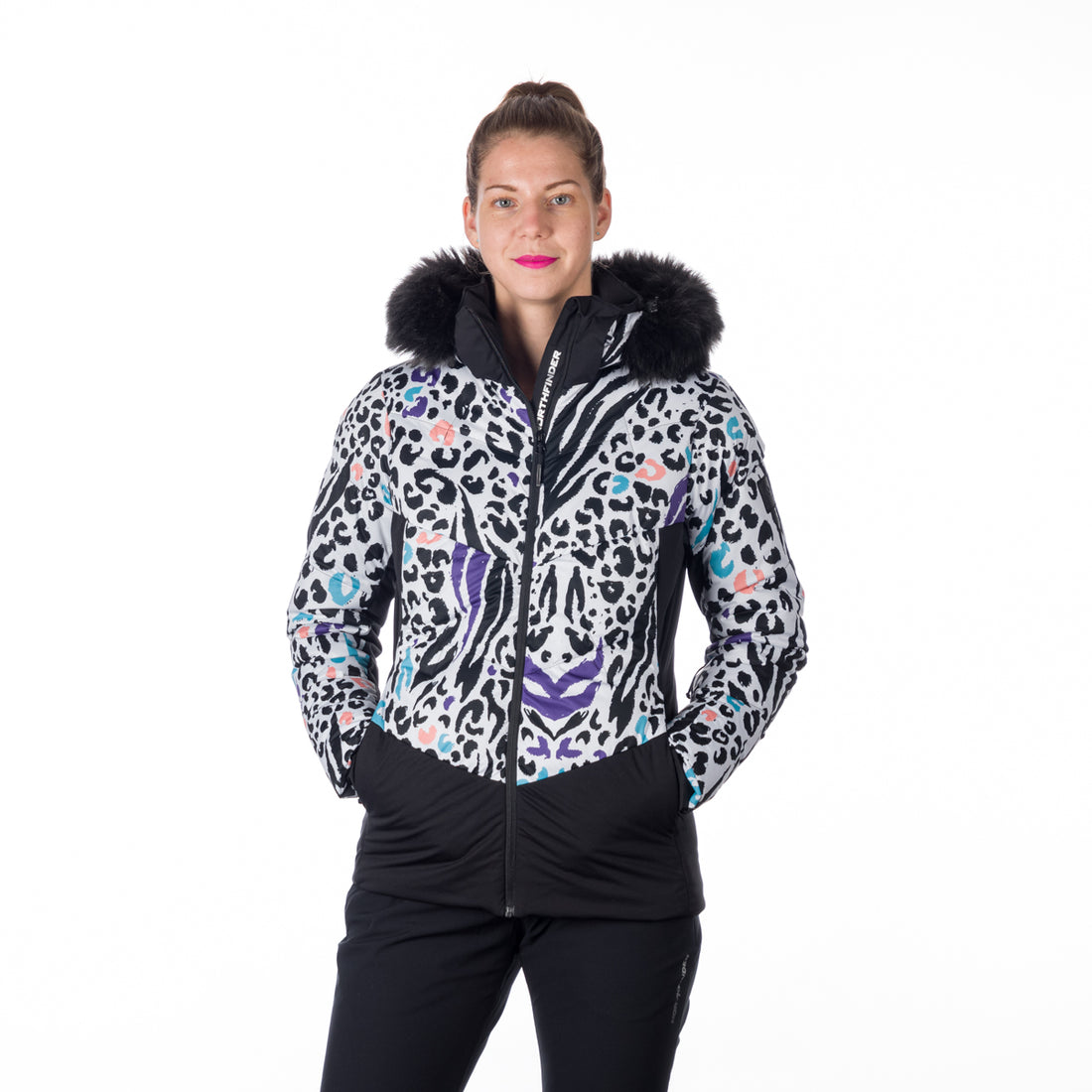 BU-6145SNW women's ski allover print insulated jacket VIVIAN