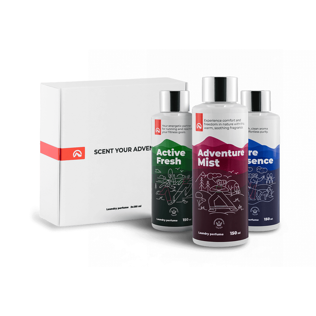 Gift set of 3 laundry perfumes 150 ml: ACTIVE FRESH + ADVENTURE MIST + PURE ESSENCE