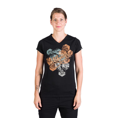 TR-4961OR women's V-neck t-shirt with print SHERRY