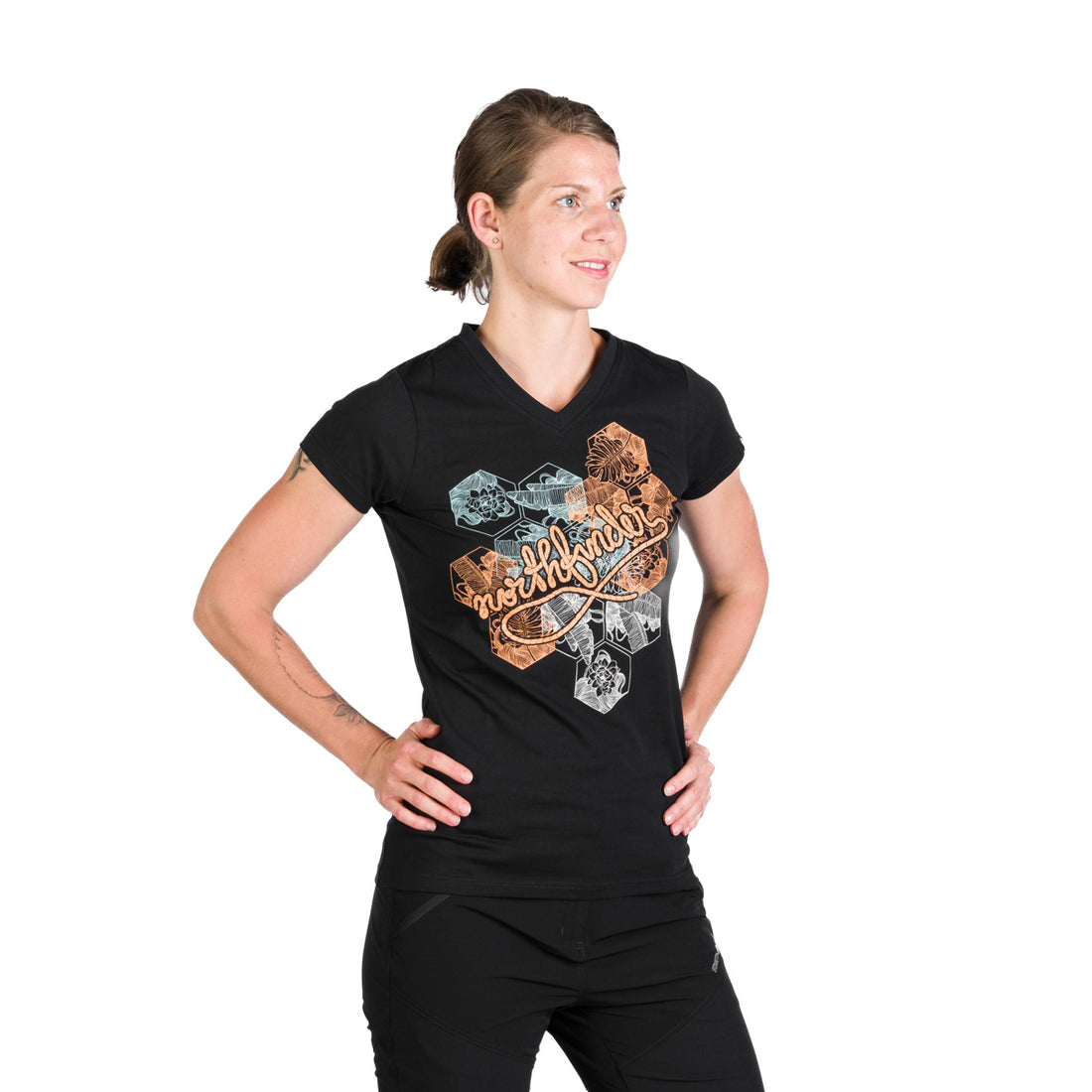 TR-4961OR women's V-neck t-shirt with print SHERRY