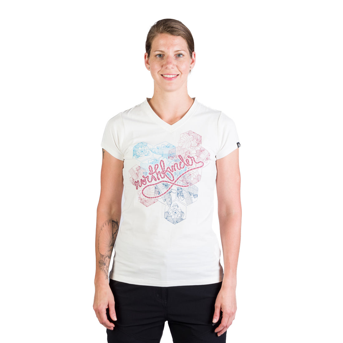 TR-4961OR women's V-neck t-shirt with print SHERRY